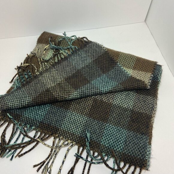D&Y “Softer Than Cashmere?” Plaid Fringe Scarf – Brown & Teal - Picture 6 of 7
